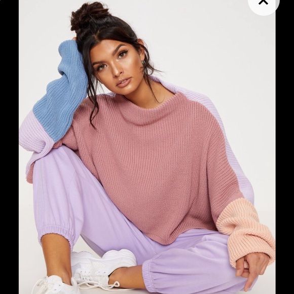 prettylittlething color-block oversized knit crop - Picture 1 of 5